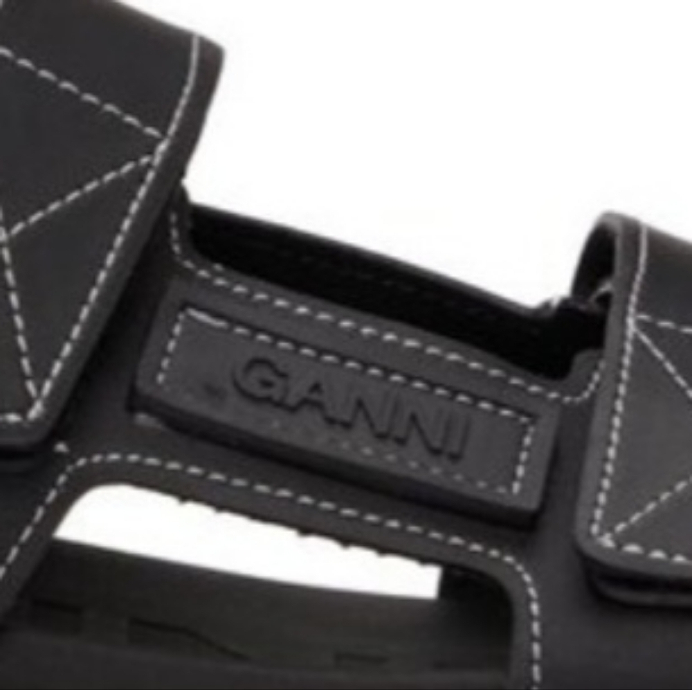 NWT GANNI Recycled Rubber Chunky Logo Platform Black Sandals Flatform Lugged - Picture 9 of 15